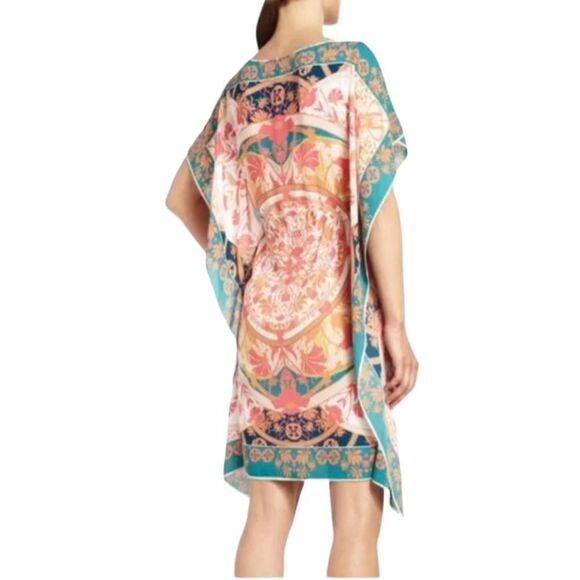 Bgbgmaxazria Iness Boho Kaftan Printed Mini Knee Length Dress Pink Blue XS - Picture 13 of 13